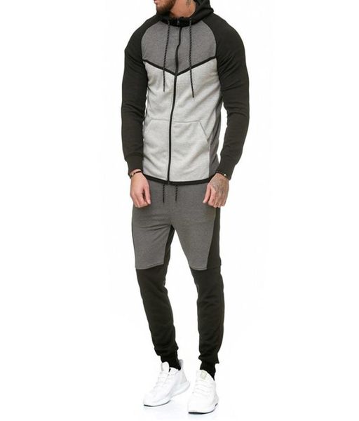 

autumn fitness sportswear men set fashion tracksuits sets man bodybuilding hoodies pant casual outwear suits drop9436548, Gray