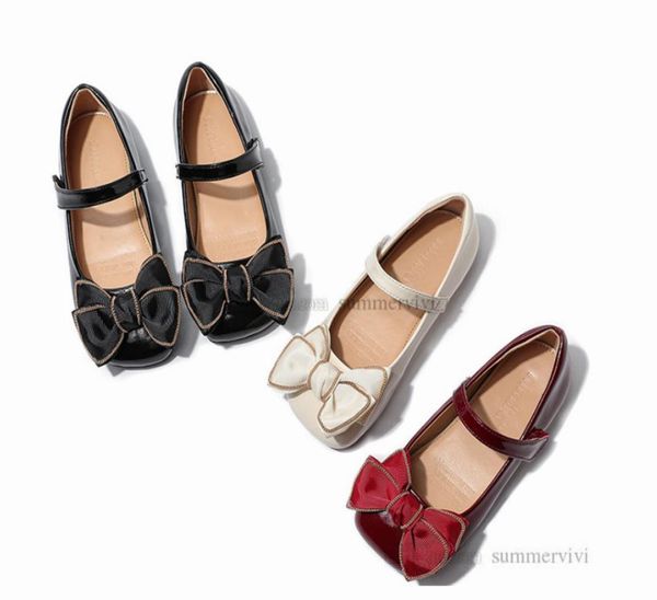 

girls ribbon bow flat shoes 2022 spring kids patent leather christmas party shoes children soft nonslip princess dance shoe a81551529407, Black;grey
