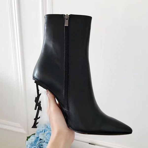 

women's metal high heel boots martin ankle boots fashion luxury designer leather zipper banquet party festival, Black