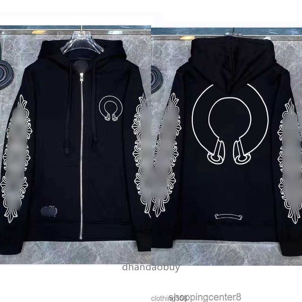 

men's hoodies sweatshirts mens loose hearts hoodie ch brand designer horseshoe sanskrit print zipper jacket fashion pullover hooded chr, Black