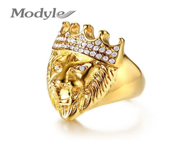 

modyle gold color classic 316l stainless steel men punk hip hop ring cool lion head band gold ring jewelry3896322, Silver