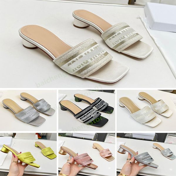 

designer shoes women sandals high heels soft leather shoes pillow comfort slippers metal letter sandal embossing nylon slipper stiletto heel, Black