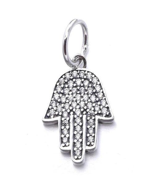 

symbol of protection charm pendant authentic 925 sterling silver dangle pave clear crystal hand bead diy bracelets elegant jewelry7490339, Black