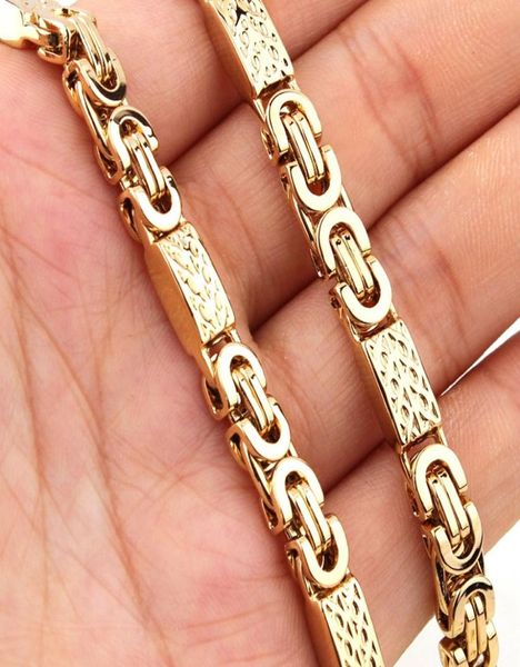 

6mm8mm width byzantine flat chain necklace bracelet set 316l stainless steel mens gold jewelry3190202, Silver
