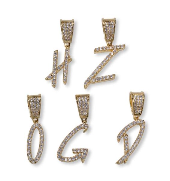 

new iced out brush font letters name pendant chain gold silver bling zirconia men hip hop necklace with 24inch rope chain6688198