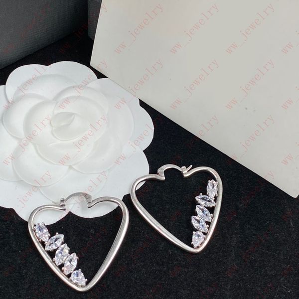 

silver geometric diamond-shaped zircon inlaid heart-shaped earrings hoop & huggie, ladies fashion simple high-grade jewelry, gifts, Golden;silver