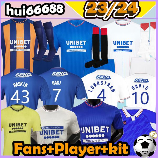 

23/24 rangers soccer jerseys glasgow home away goalkeeper tavernier lundstram hagi colak davis kent matondo morelos fashion jr 2023 2024 men, Black;yellow