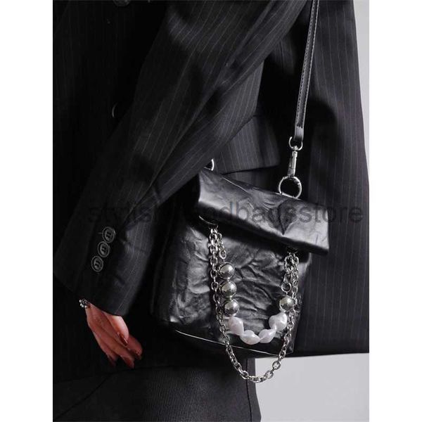 

shoulder bags uustudio dark style y2k niche kraft paper texture fold cover chain messenger bag mini phone bagstylishhandbagsstore