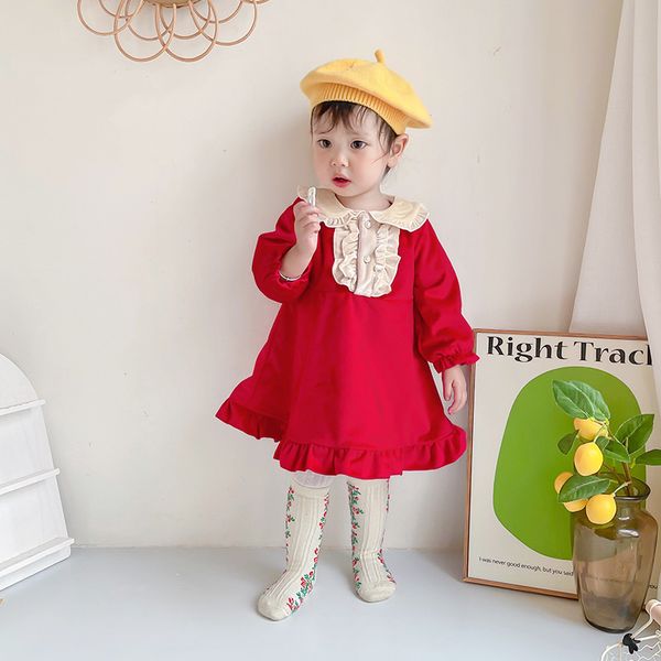 

girl s dresses girls dress skirt princess birthday party kids clothes toddler autumn baby retro casual red long sleeve born 230802, Red;yellow