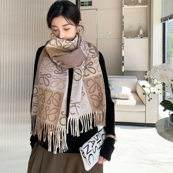

classic designer high grade golden cashmere scarf for women's shawl dual use autumn and winter plaid warm popular live streaming on the, Blue;gray
