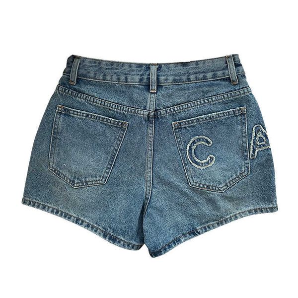 

correct version 23 spring new side letter high waist slim straight leg jeans for women, Blue