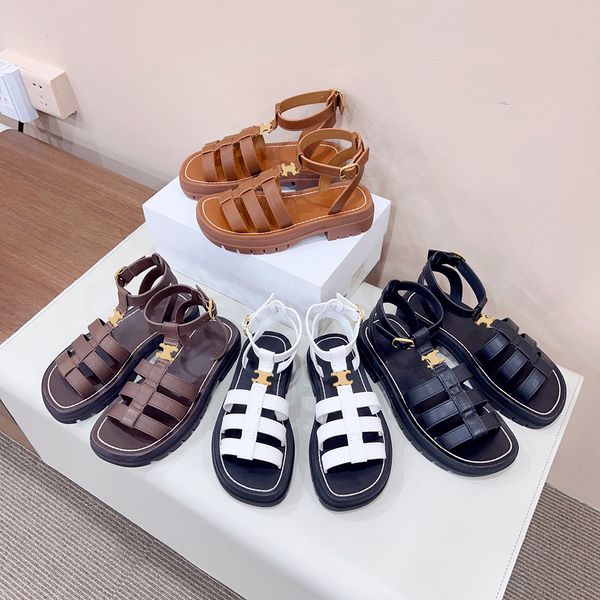 

new clea triomphe gladiator chunky sandals adjustable buckle ankle-strap flats shoes summer platform slides luxury designers loafers sandal, Black
