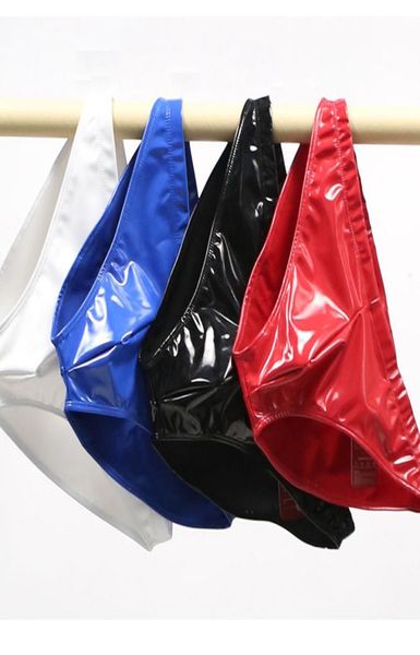 

new arrival quality mens shine leica rubber leather low waist bikini style breifs underwear cx2008185546407, Black;white