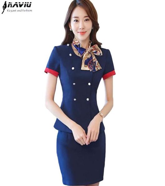 

professional set stewardess uniforms new fashion formal women short sleeve blazer with skirt office ladies plus size work wear 2007484432, White