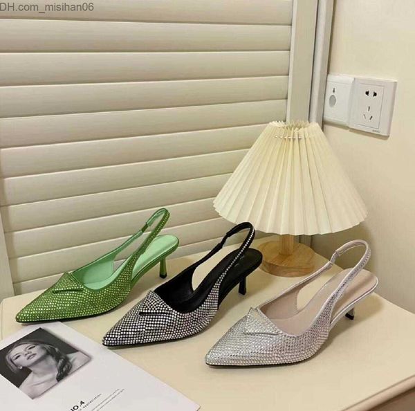 

sandals luxury rhinestone high heel sandals designer women's pointy high-heeled shoes fashion summer party wedding sandal high shoe z23, Black