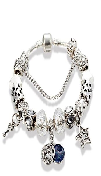 

fashion charm bead bracelet for jewelry silver star moon pendant beaded lady bracelet with original box birthday gift20778857734, Golden;silver