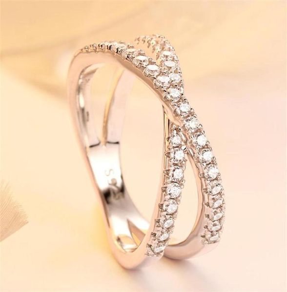 

exquisite 2 rows sparkling cz rings for women 925 sterling silver wedding engagement party jewelry drop2556252j9563671, Slivery;golden