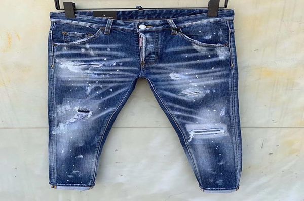 

europe and the united states tide brand new straight wash microelastic grinding hole slim slim microelastic paint point jeans4038812, Blue