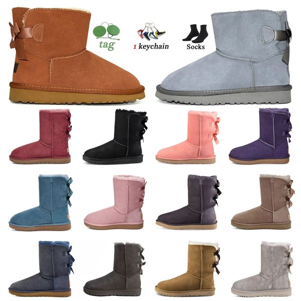 

australia australian snow ug wgg wggs uggs boots for women black winter bowtie fur furry cowboy boot ankle knee mini bailey