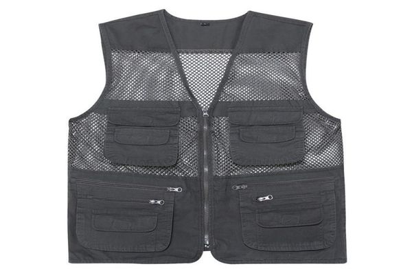 

casual loose cotton men vest vneck mesh zipper sleeveless mens jacket spring summer male vest with many pockets 2203167404855, White;black