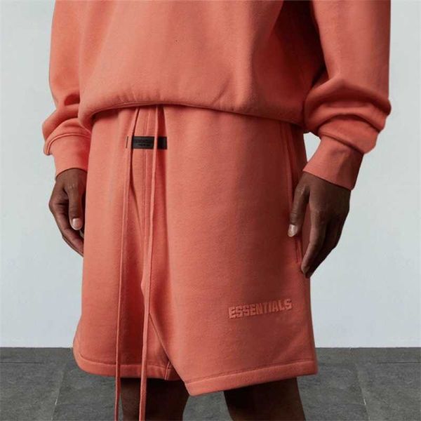 

essentils oversized men's and women's drawstring cropped shorts flocked letter cotton fashion high street hip-hop running pants, Black