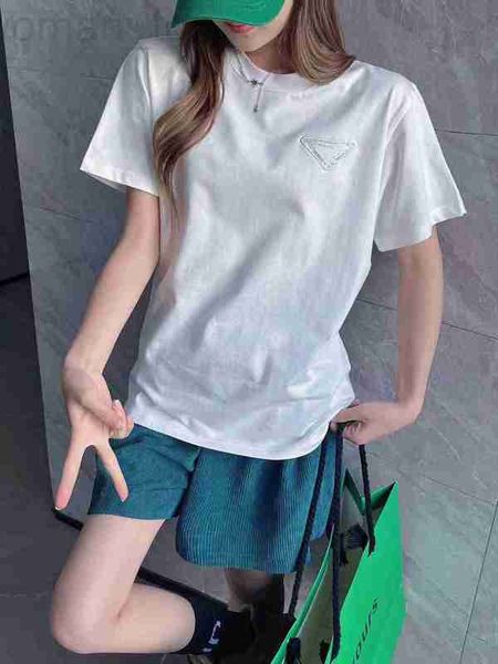 

women's t-shirt designer p family 2023 summer new burnt embroidery men's and same short sleeve round neck pullover t-shirt xtb6, White