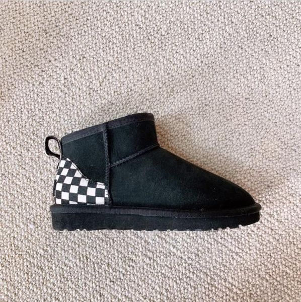 

checkerboard mini short boots same style snow boots women's new winter sheep fur integrated mini short boots plus fleece thick cotton s, Black