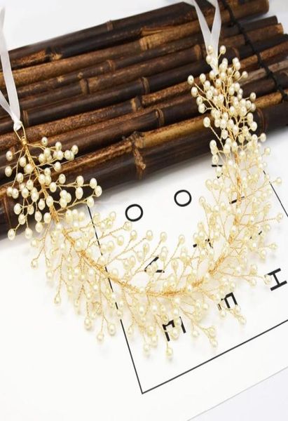 

gold leaf headband headdress hair accessories baroque pearl bridal hairband headpiece wedding crown bride tiara forehead jewelry j9005460, Slivery;golden