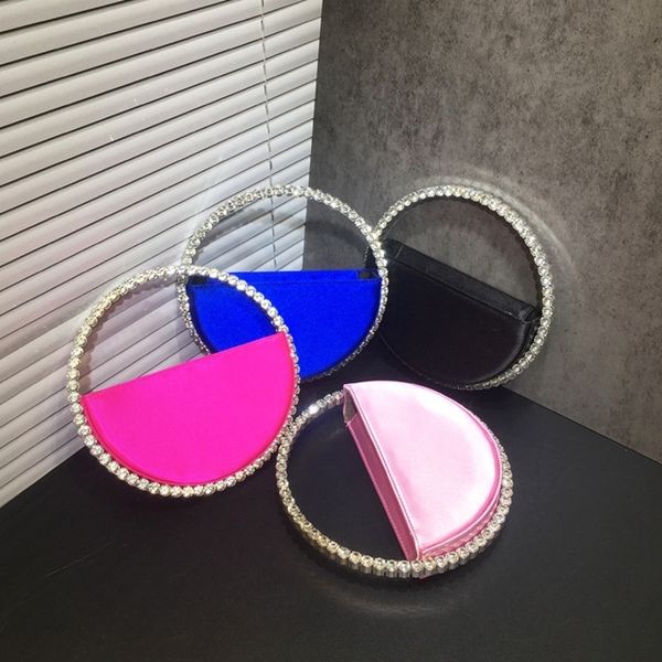 

evening bags lady bluepink diamond circular evening bag women fushia round handle dinner clutch purse ladies half moon handbags 230802