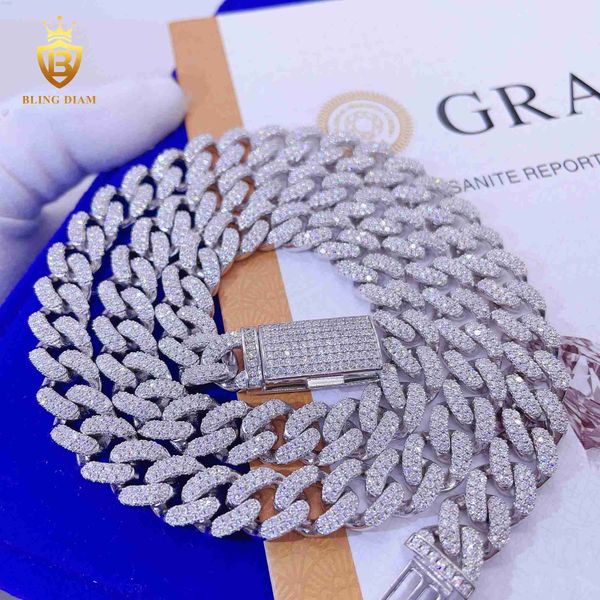 

blingdiam jewelry pass diamond tester fashion men women 925 sterling silver 2rows vvs moissanite cuban link chain