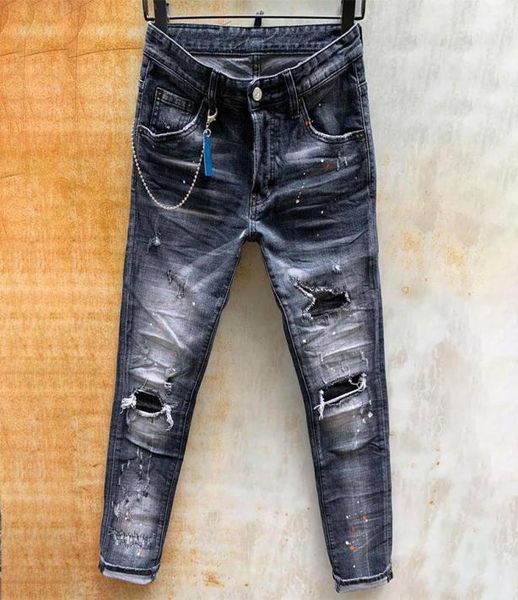 

mens jeans rips stretch black jeans fashion slim fit washed motocycle denim pants panelled hip hop trousers c2m1a5599937, Blue