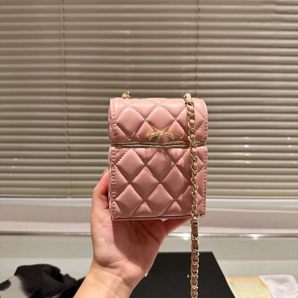 

fashion womens mini makeup bag matelasse chain crossbody bag shoulder bag small case bag hardware metal buckle leather flip tote necklace ba