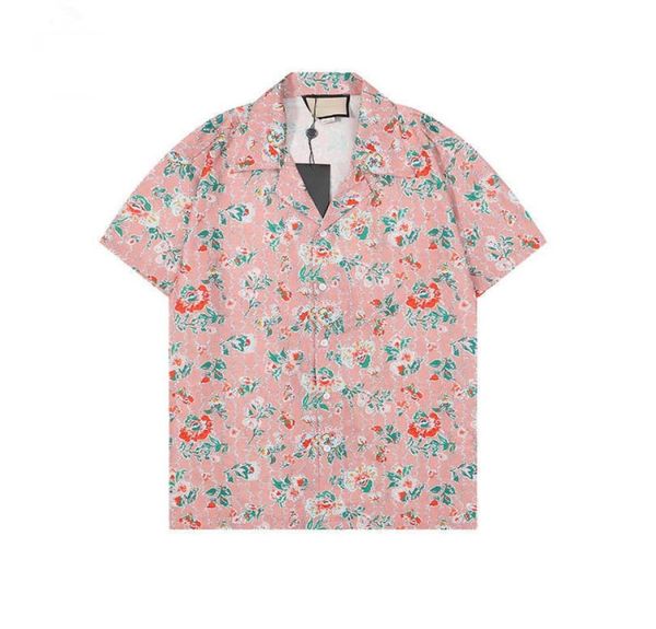 

22ss luxury designer shirts mens fashion geometric print flower pink bowling shirt hawaii floral casual shirts men slim fit short 5404274, White;black
