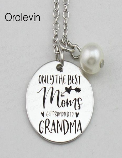 

only the moms get promoted to grandma inspirational hand stamped engraved charm pendant necklace jewelry18inch22mm10pcslo3292803, Silver