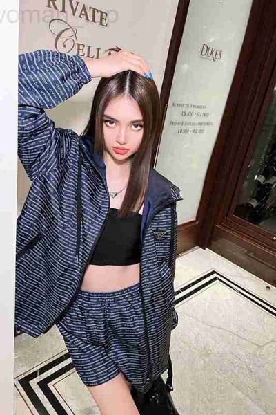 

women's blouses & shirts designer p family 23 early autumn new fashion print letter sunscreen jacket hooded coat+straight shorts set yq, White