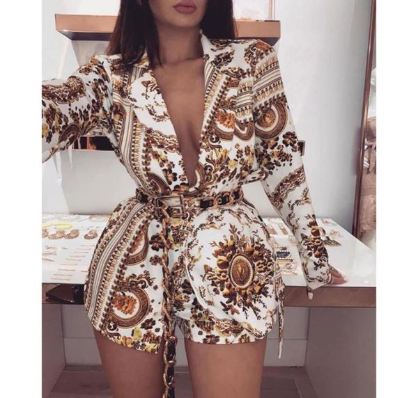 

plunge colorful print long sleeve rompers womens jumpsuit club party playsuits shorts8995788, Black;white