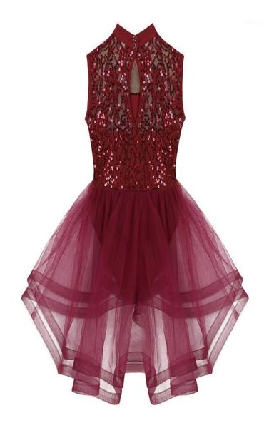 

kids shiny sequins mesh tutu ballet figure skating dress teen girls gymnastics leotard performance competition dance costumes13240335, Black;red