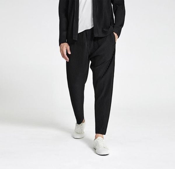 

men039s pants miyake men39s japanese streetwear fashion pleated 2022 summer folded wide leg loose casual trousers men clothi9570641, Black