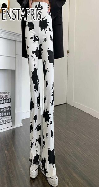 

cow print bell bottom pants cyber y2k high waist skinny wide leg pant capris strechy trousers ladies sweatpants women e girl q08019540166, Black;white