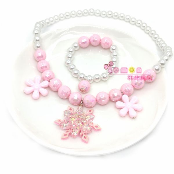 

snow necklace imitation pearl flower bracelet headdress girl princess, Silver
