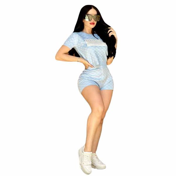 

2023 summer new women's two piece set women's fashion casual printing short sleeve shorts shorts set tri color 2870, White