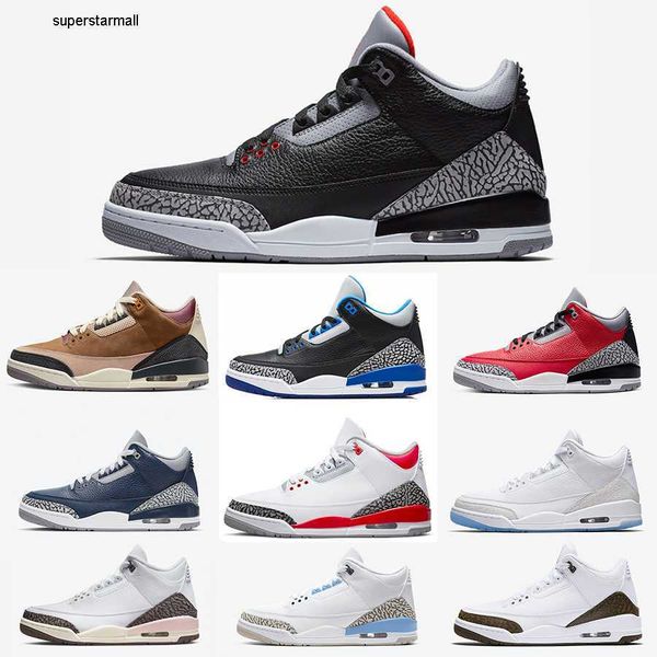 

jumpman 3s basketball shoes mens womens trainers sports sneakers og 3 fire red pine green racer blue unc court purple laser orange midnight, Black