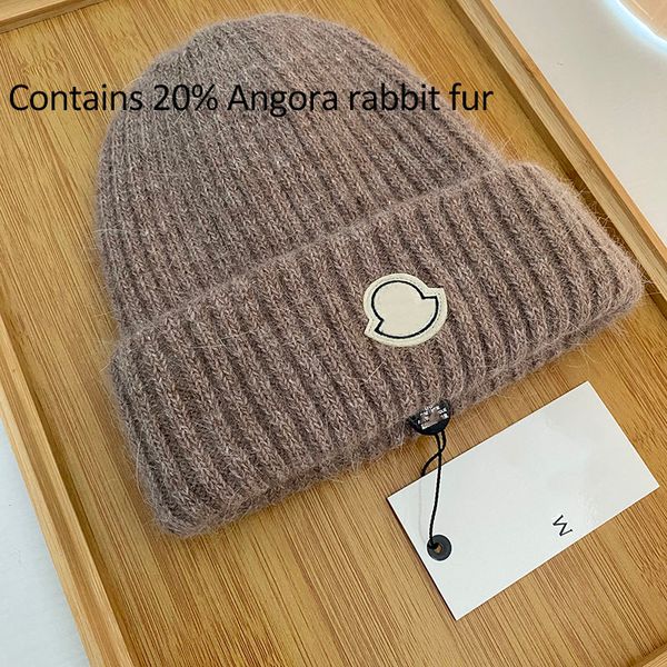 

designer beanie knitted wool cap cotton containing angora rabbit hair hat windproof cold fashion suitable for indoor and outdoor wear hat wo, Blue;gray