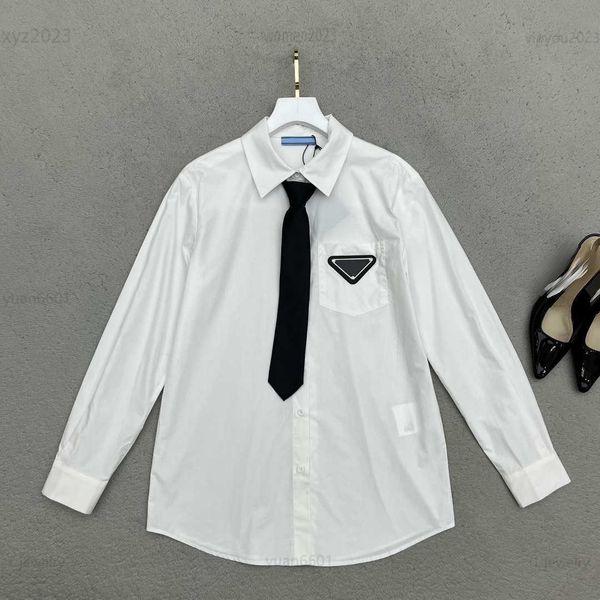 

womens designer clothing lady blouse tie decoration shirt size s-l fashion chest geometric logo pocket girl july30, White