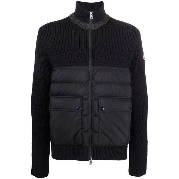 

spot high version mengjia men's classic stand collar knitted wool sweater stitching down jacket jacket autumn and winter, Black