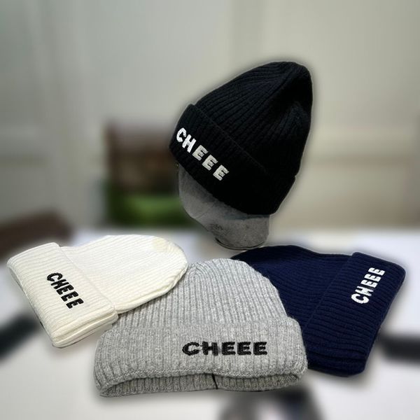 

cashmere knitted cap classic solid color vertical letters embroidered logos autumn winter warm cotton hat casual pile hat, Blue;gray