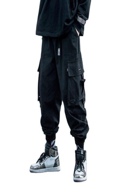 

men039s pants spring oversized harem men drawstring cotton cargo trousers hip hop streetwear loose hiphop clothing 20217751727, Black