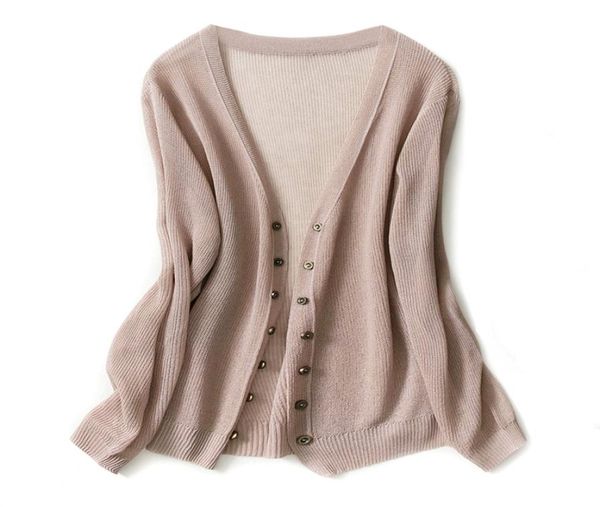 

ice silk knit cardigan women short section summer thin shawl hollow out air conditioning shirt v collar slim wild sun shirt1969258, White