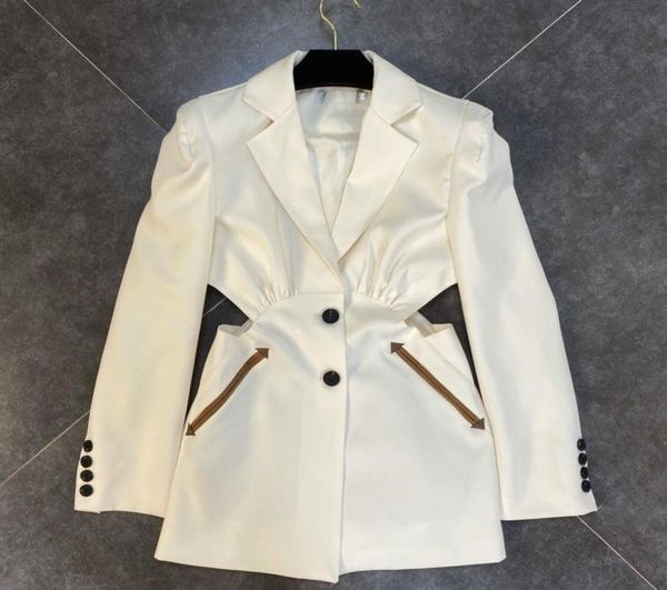 

autumn long sleeve notched collar waist hollow out single breasted buttons slim blazer women coat y2010263508193, White;black