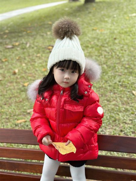 

girls designer puffer down coats fashion winter designer real animal fur hooded thick windproof coat childrens girl boy quilted jackets baby, Blue;gray
